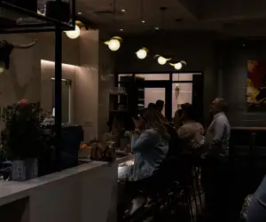 full dining room at nigh 