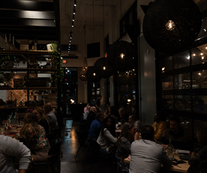 full dining room at nigh 