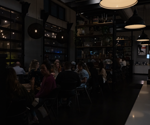 full dining room at nigh 